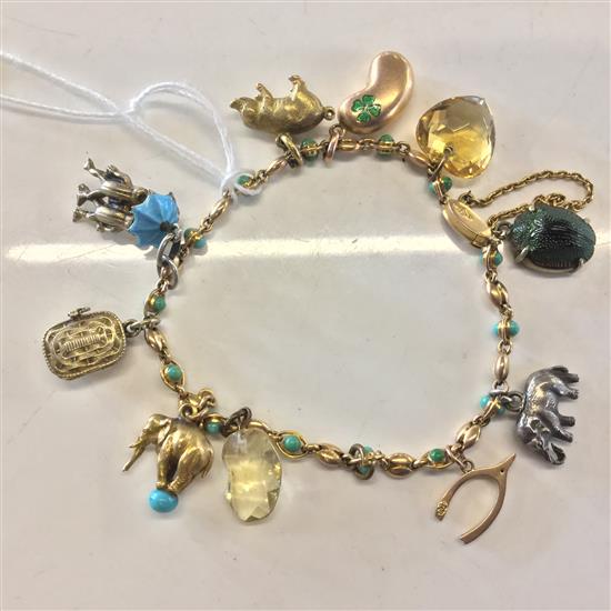 Gold, turquoise and turquoise enamel charm bracelet